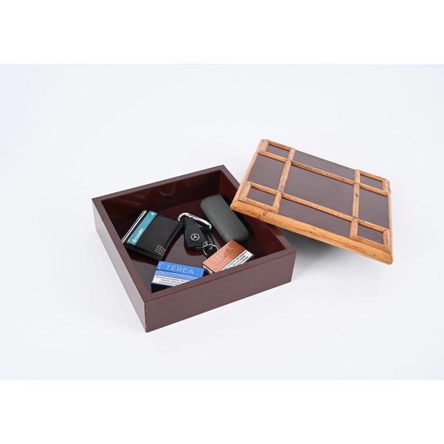 Italian Bakelite and Bamboo Square Decorative Box by Tommaso Barbi, 1980s For Sale - Image 3 of 16