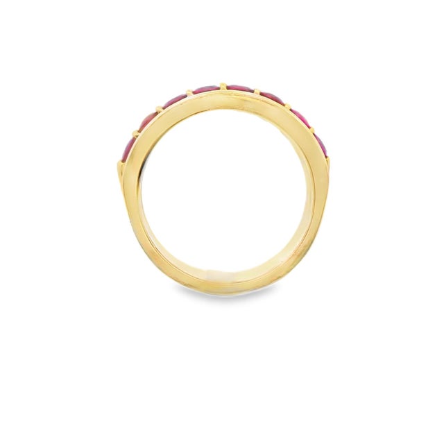 1980s 14k Yellow Gold Ruby & Diamond Band Ring, Size 6.75 For Sale - Image 9 of 12