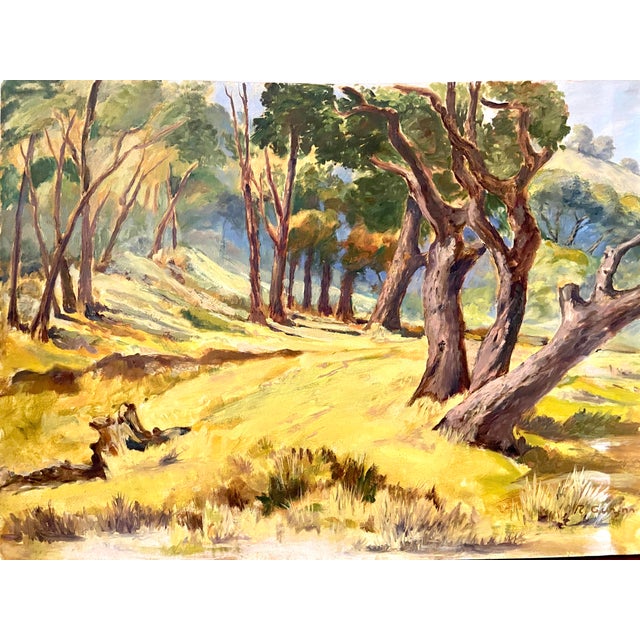 This is a gorgeous oil painting of a landscape on canvas board called "Edge of the Woods" by R. Gwynn circa 1969. It is a...