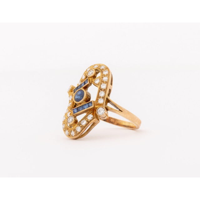 Late 20th Century 14k Yellow Gold Diamond and Sapphire Ring For Sale - Image 5 of 9