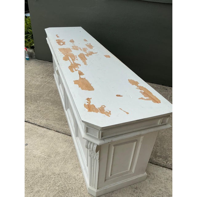 Vintage Architectural Distressed Wood Display Counter For Sale - Image 4 of 13