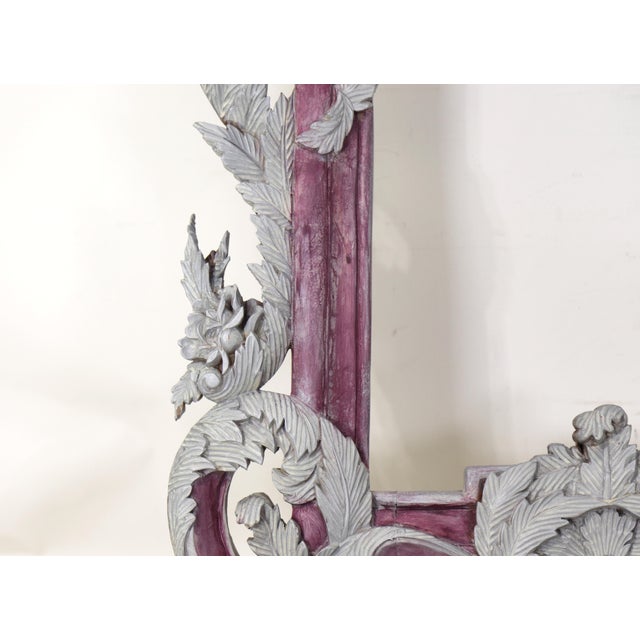 Silver Vintage Rococo Style Silver-Plated Plum Red Framed Wall Mirror. For Sale - Image 8 of 12
