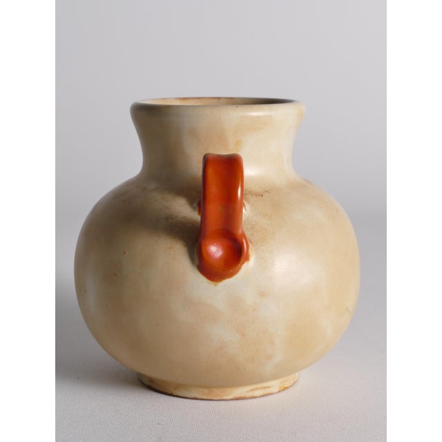 Art Deco Beige Ceramic Vase with Red Handles by Anna-Lisa Thomson for Upsala Ekeby, 1930s For Sale - Image 4 of 16