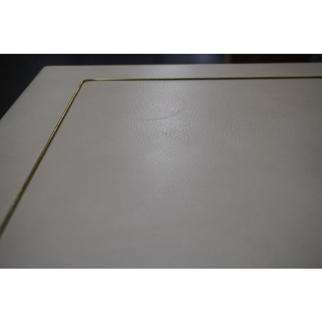 Wood 1970s Mid-Century Ivory Console Table on Brass Legs Attributed to Mastercraft For Sale - Image 7 of 8