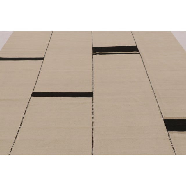 Rug & Kilim Rug & Kilim’s Contemporary Kilim in Beige and Black Textural Stripes For Sale - Image 4 of 9