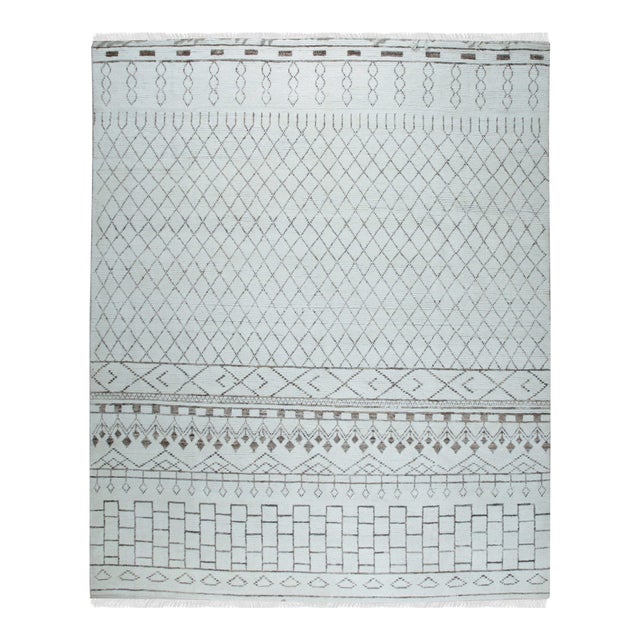 8x10 New Jasmine Moroccan Beni Ourain Design Ivory Hand Knotted Wool Carpet Rug For Sale