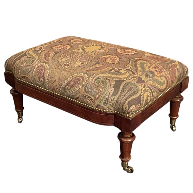 Early 21st Century Oscar De La Renta for Century Upholstered Ottoman With Brass Casters For Sale - Image 5 of 11