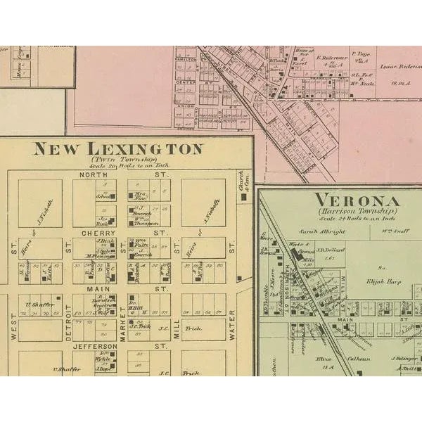 Antique Map of College Corner, Sugar Valley, New Lexington & Verona, 1871 For Sale - Image 4 of 5