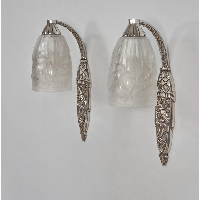 1930s Maynadier & Schneider 1930s French Art Deco Birds Wall Sconces - A Pair For Sale - Image 5 of 11