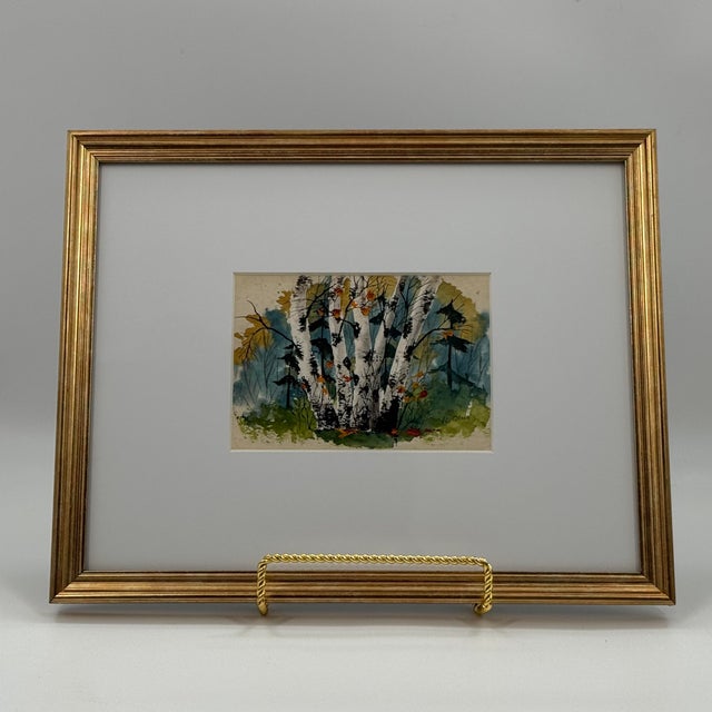 1970s Minnesota Artist Vi Olson Original Birch Tree Watercolor Landscape For Sale In Tampa - Image 6 of 10