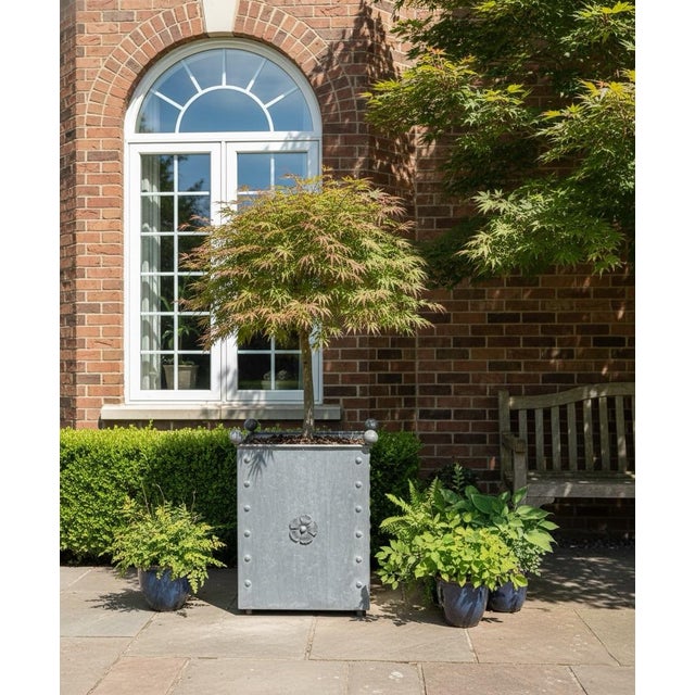 Steel Planter With Rosette Detail For Sale In West Palm - Image 6 of 8