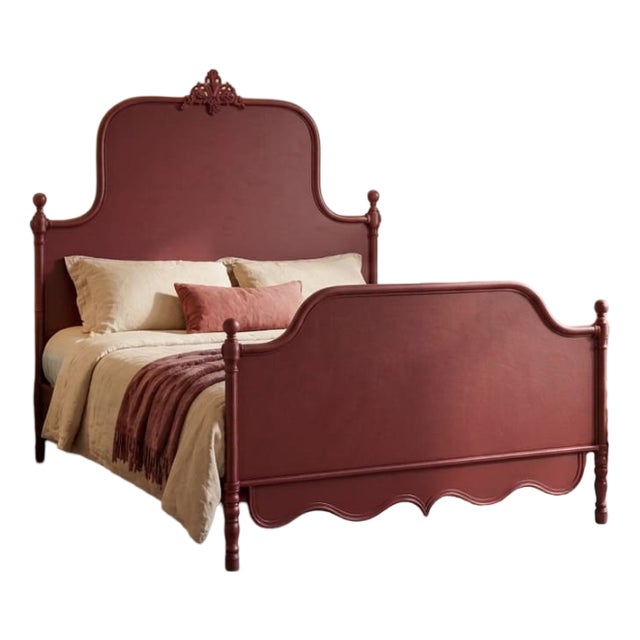 French Bed in Burgundy Lacquer, 1900s For Sale