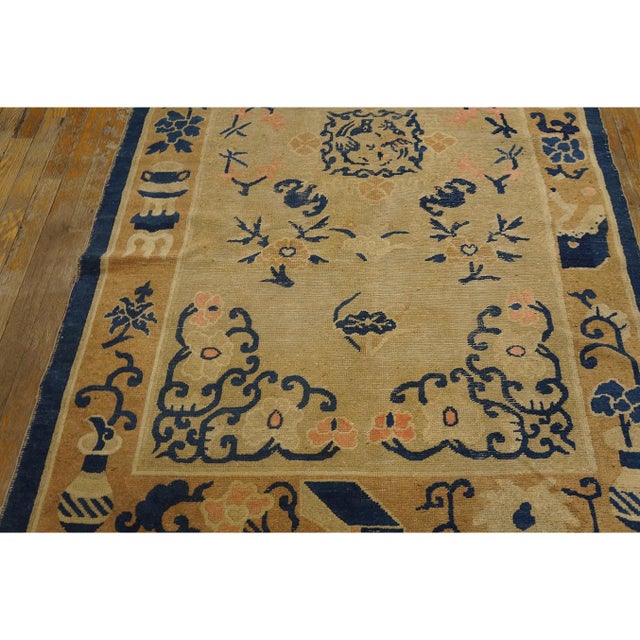 1920s 1920s Beige Antique Geometric Chinese Peking Small Wool Ivory 4'x 6' 8" Rug For Sale - Image 5 of 10