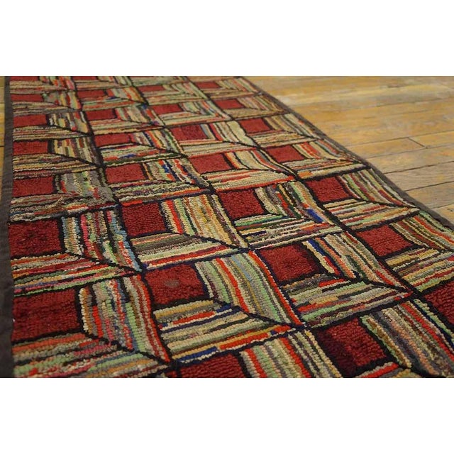 1930s Colorful Log Cabin Folk Art Antique American Hooked Rug 2' 2" X 6' 6" Handknotted Wool Carpet For Sale In New York - Image 6 of 6