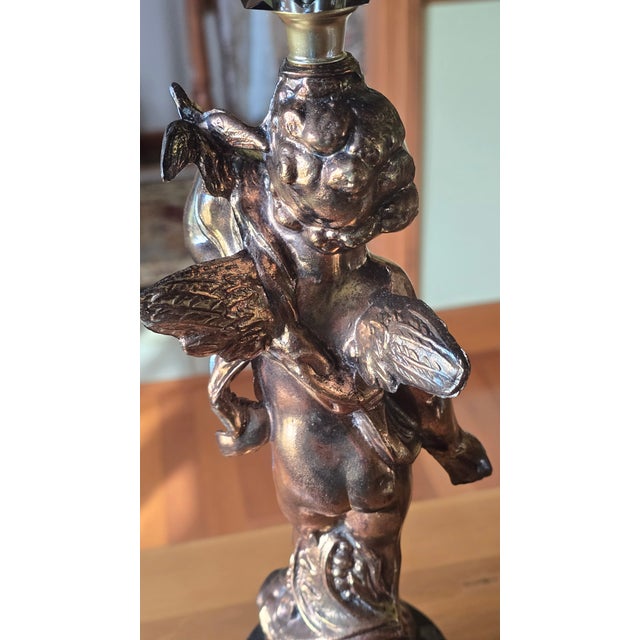 Vintage Brass Cherub Lamp For Sale - Image 9 of 16