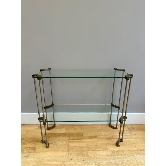 Metal Brass and Glass 2-Tier Console Table by Peter Ghyczy, 1970 For Sale - Image 7 of 13