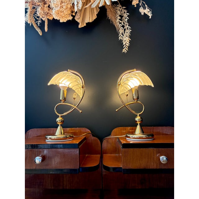 Vintage Shell Brass Table Lamps, 1970, Set of 2 For Sale - Image 4 of 4
