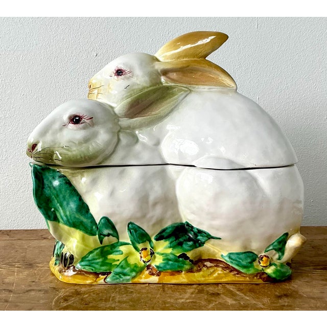 Vintage Regency Italian Glazed Ceramic Rabbit Lidded Casserole For Sale - Image 11 of 12