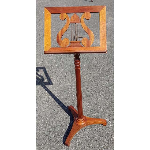 Antique Mahogany Lyre and Brass Music Stand For Sale - Image 4 of 10
