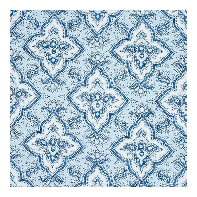 Sample - Schumacher Amalia Medallion Handmade Print Fabric in Blue For Sale