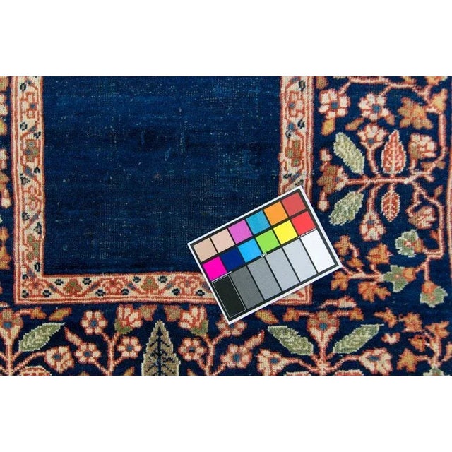 1920s Antique Small Geometric Floral Denim Blue & Beige Accent Rug - 3’1” x 4’ For Sale In Los Angeles - Image 6 of 10