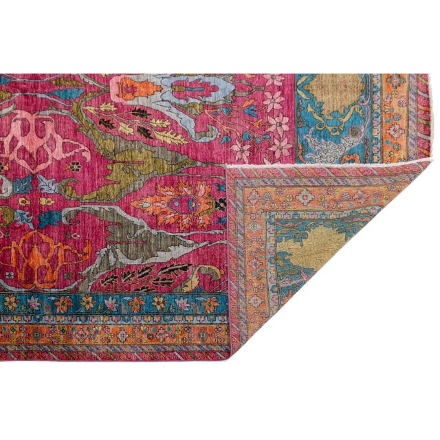 Vibrant Fuchsia & Teal Modern Bidjar Style Wool Rug With Botanical Motifs 10x14 For Sale - Image 4 of 11