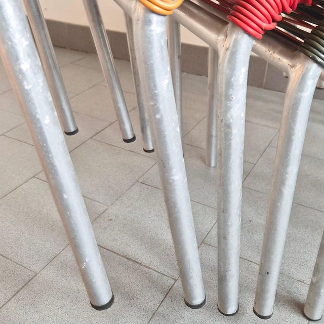 Metal Vintage Aluminum and Plastic Wire Armchairs from Scoubidou, 1950s, Set of 5 For Sale - Image 7 of 17
