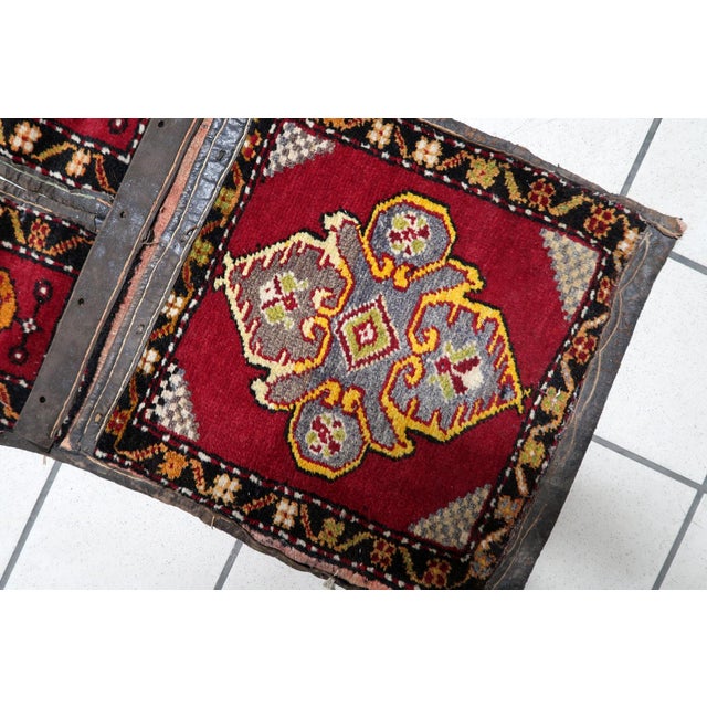 Olive 1930s, Handmade Vintage Collectible Turkish Yastik Saddle Bag Rug For Sale - Image 8 of 13