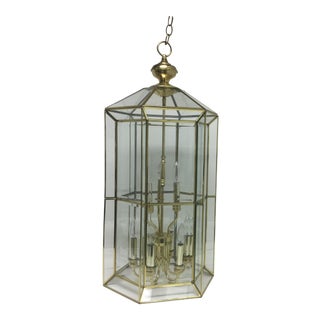 Vintage 2-Story Encased Brass & Glass Chandelier With 9 Arms. For Sale