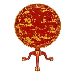 English Georgian Style Red Lacquer and Gilt Chinoiserie Tilt-Top Tripod Table For Sale