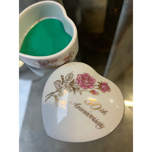 1970s Small Ceramic 50th Anniversary Heart Shaped Box For Sale - Image 9 of 10