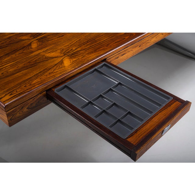 Executive Desk in Fine Hardwood Veneer on Nickel-Plated Steel Legs, 1970s For Sale - Image 4 of 18