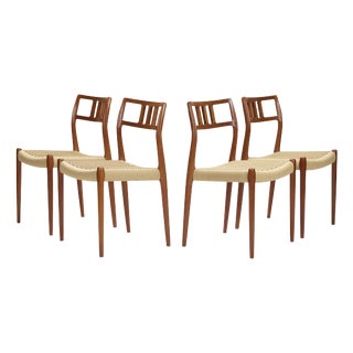 Vintage Model 79 Dining Chairs in Teak and Paper Cord by Niels Otto Møller for J.L. Møller Mobelfabrik, 1960s, Set of 4 For Sale