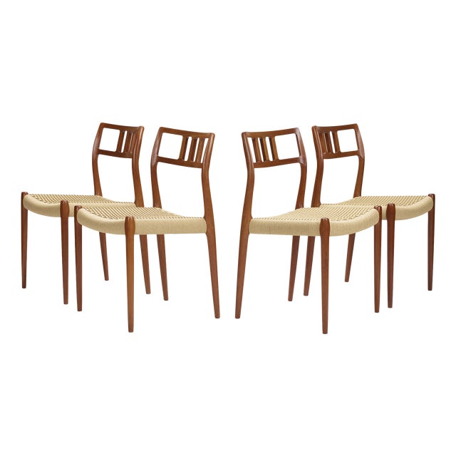 Vintage Model 79 Dining Chairs in Teak and Paper Cord by Niels Otto Møller for J.L. Møller Mobelfabrik, 1960s, Set of 4 For Sale