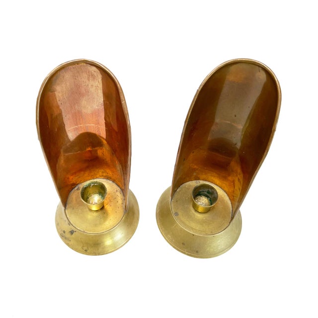 Mid-Century Modern 1970s Copper Reflector Candle Holder Lanterns With Wind Screens and Handles - a Pair For Sale - Image 3 of 3