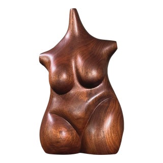 Hand Carved Mahogany Abstract Female Torso, Signed (2004)/Style of Henry Moore For Sale
