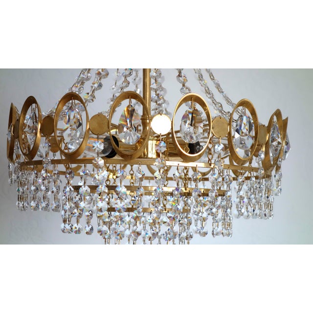 Mid-Century Modern Brass and Lead Crystal 4-Light Chandelier from Weinfurtner, 1970s For Sale - Image 3 of 14