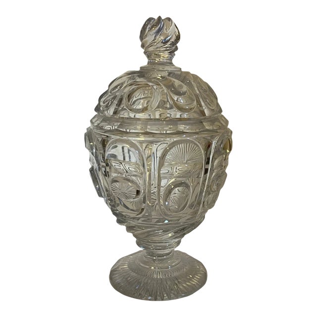 Antique 19th Century French Belle Epoque Cut Crystal Glass Urn and Cover For Sale