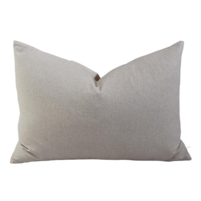 2020s French Brown W/ Cream Appliqué Stripes Wool/Linen Feather/Down Pillow For Sale - Image 5 of 7