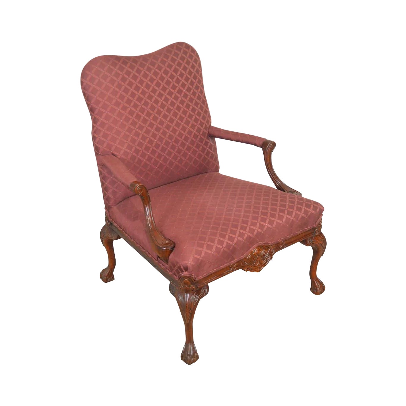 III Chippendale Style Ball & Claw Foot Library Arm Chair by