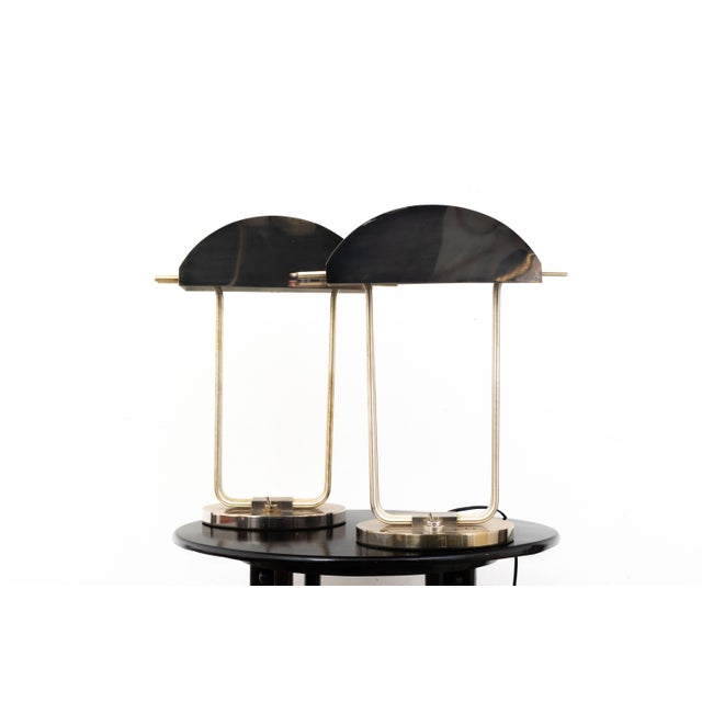 Marcel Breuer, table/desk lamp designed by the Bauhaus master for the Paris Expo of 1925. Bauhaus/Art Deco style. Nickel-...