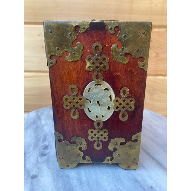 Chinoiserie 1960's Wooden Chinese Jewelry Cabinet With Jade Inlays For Sale - Image 3 of 11