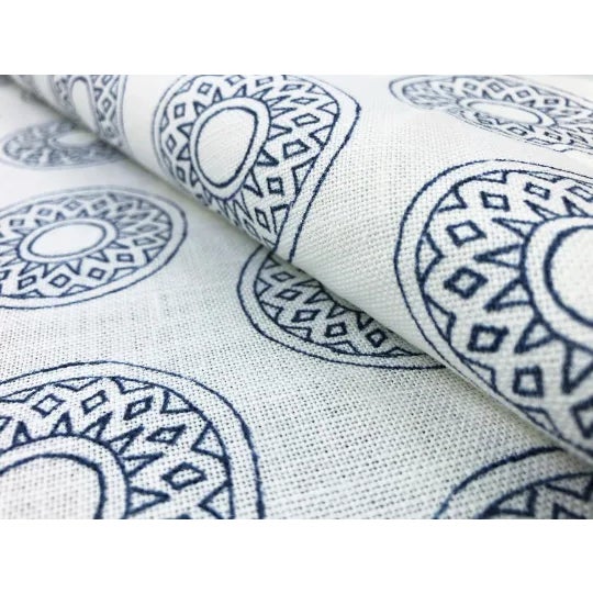 Asian Alex Conroy Textiles Small Gujarat Indigo Navy Blue White Medallion Linen Fabric For Sale - Image 3 of 3