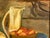 Wood Mid-Century Still Life Oil Painting by v. Sloan – Bread, Peaches & Pitcher For Sale - Image 7 of 7