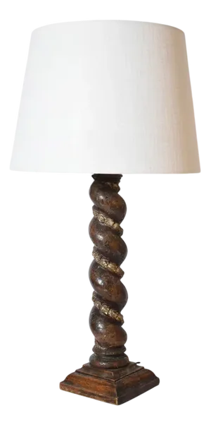 Turned Wood Laurel Column Lamp, 19th Century