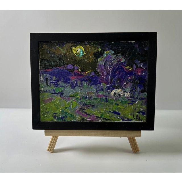 The Oil painting Canvas titled “Bright blue night” immerses the viewer into an otherworldly nocturnal landscape, where...