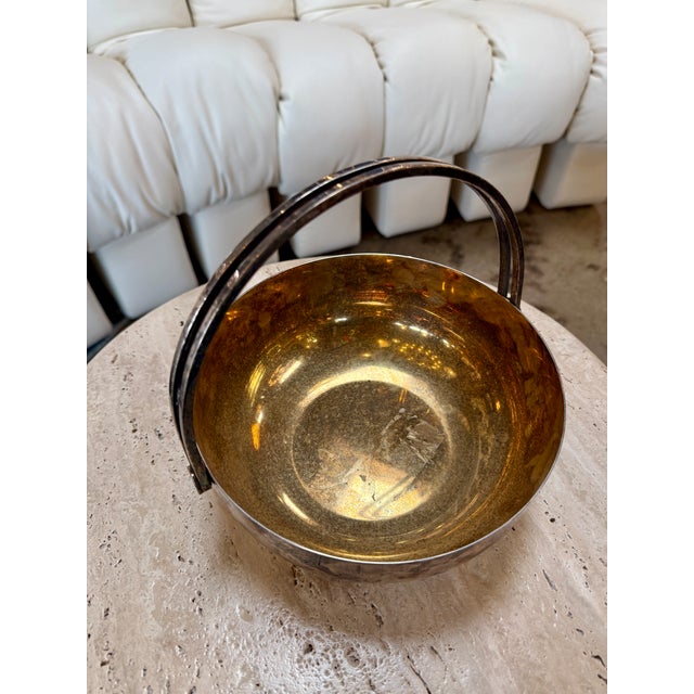 Vintage Italian Silver-Plated and Gilt Metal Basket For Sale In Los Angeles - Image 6 of 7