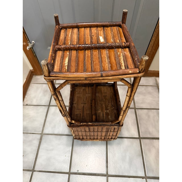 Wood Vintage Bamboo Split Reed Plant Stand For Sale - Image 7 of 12