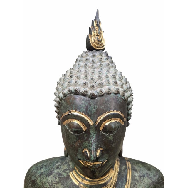 Vintage Thai Gilt Bronze Seated Buddha Sculpture in Earth-Touching Mudra Style/origin: Southeast Asian / Thai Subject:...