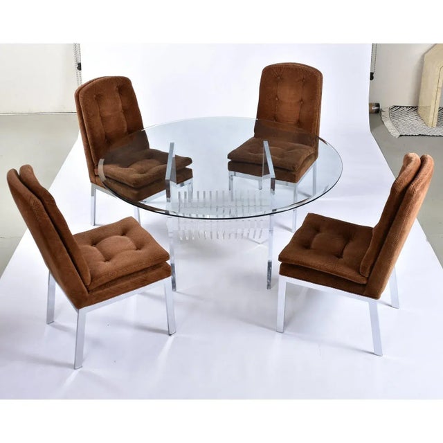 1970s Clear Lucite Acrylic Pedestal Dining Table With Round Glass and Prism Center For Sale - Image 5 of 14
